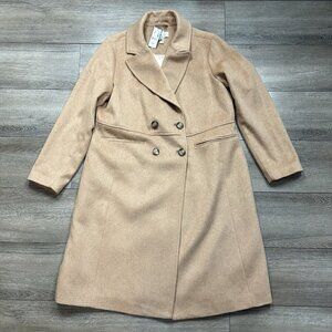 Addition Elle Double Breasted Coat Camel Size 1 X Wool Blend Trench Jacket NWT